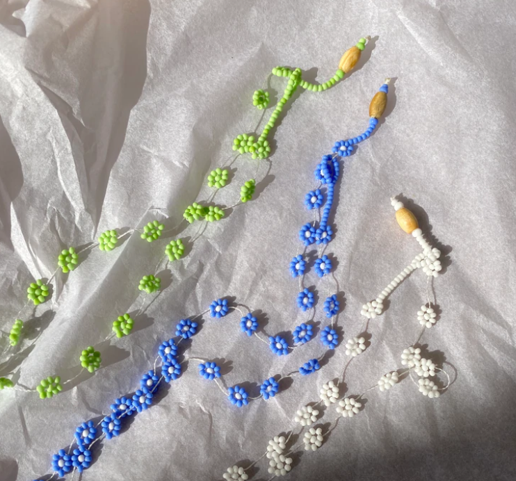 Pistachio String Flower Necklace - Collana di perline